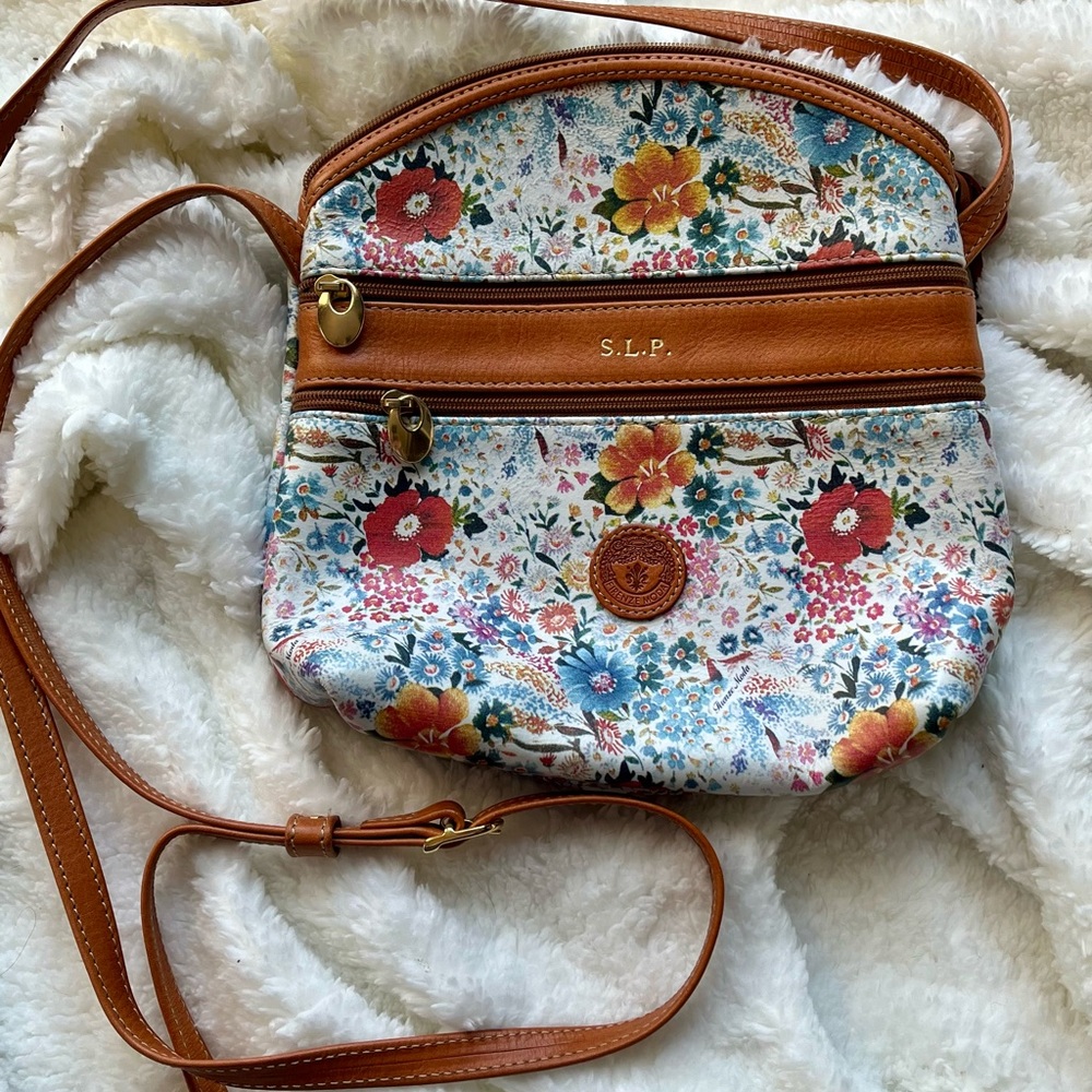 Vibrant Floral leather crossbody. Purchased in Florence Italy. 8.75”x 8.25